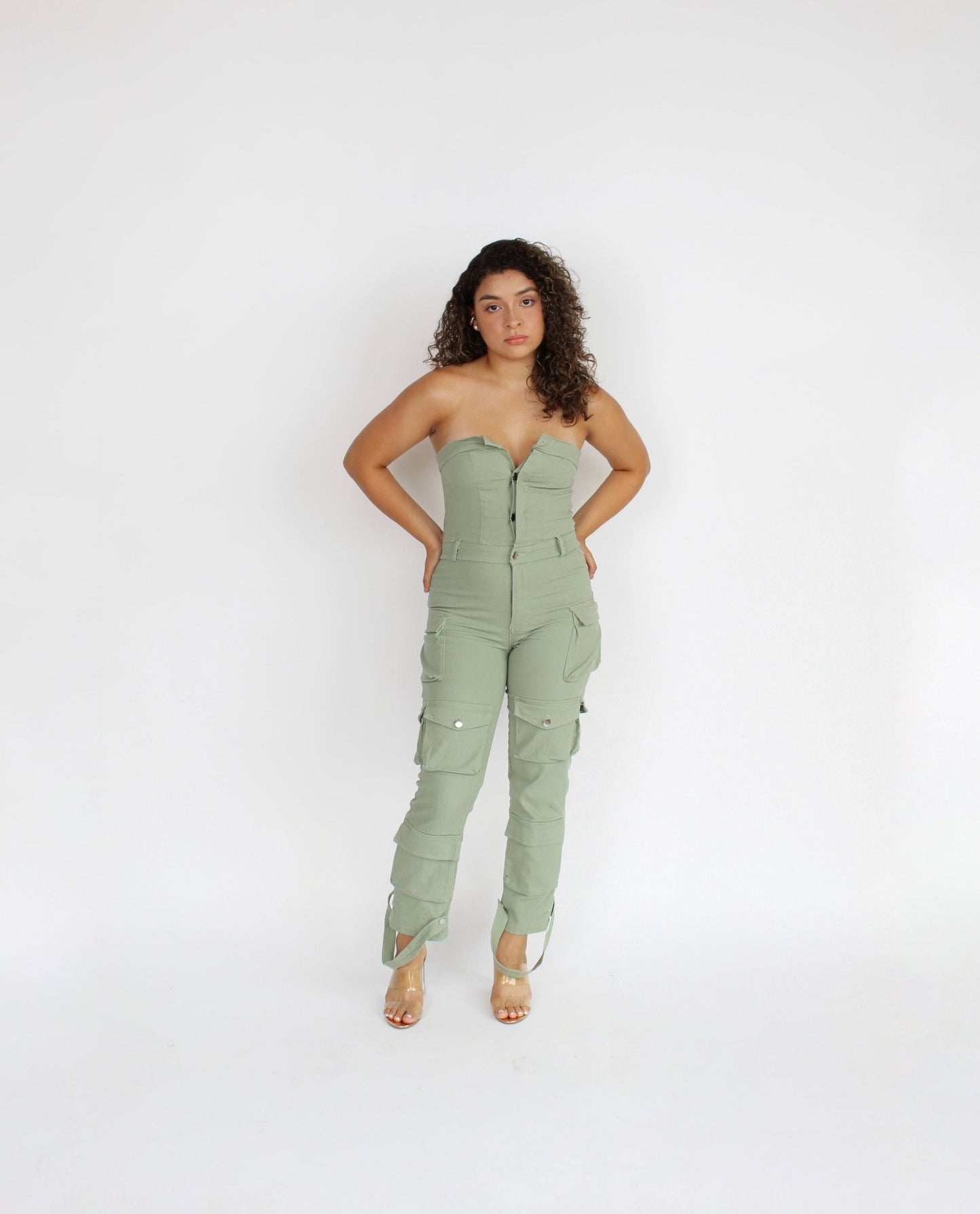 Olive Cargo Denim Jumpsuit - Hangerapparel
