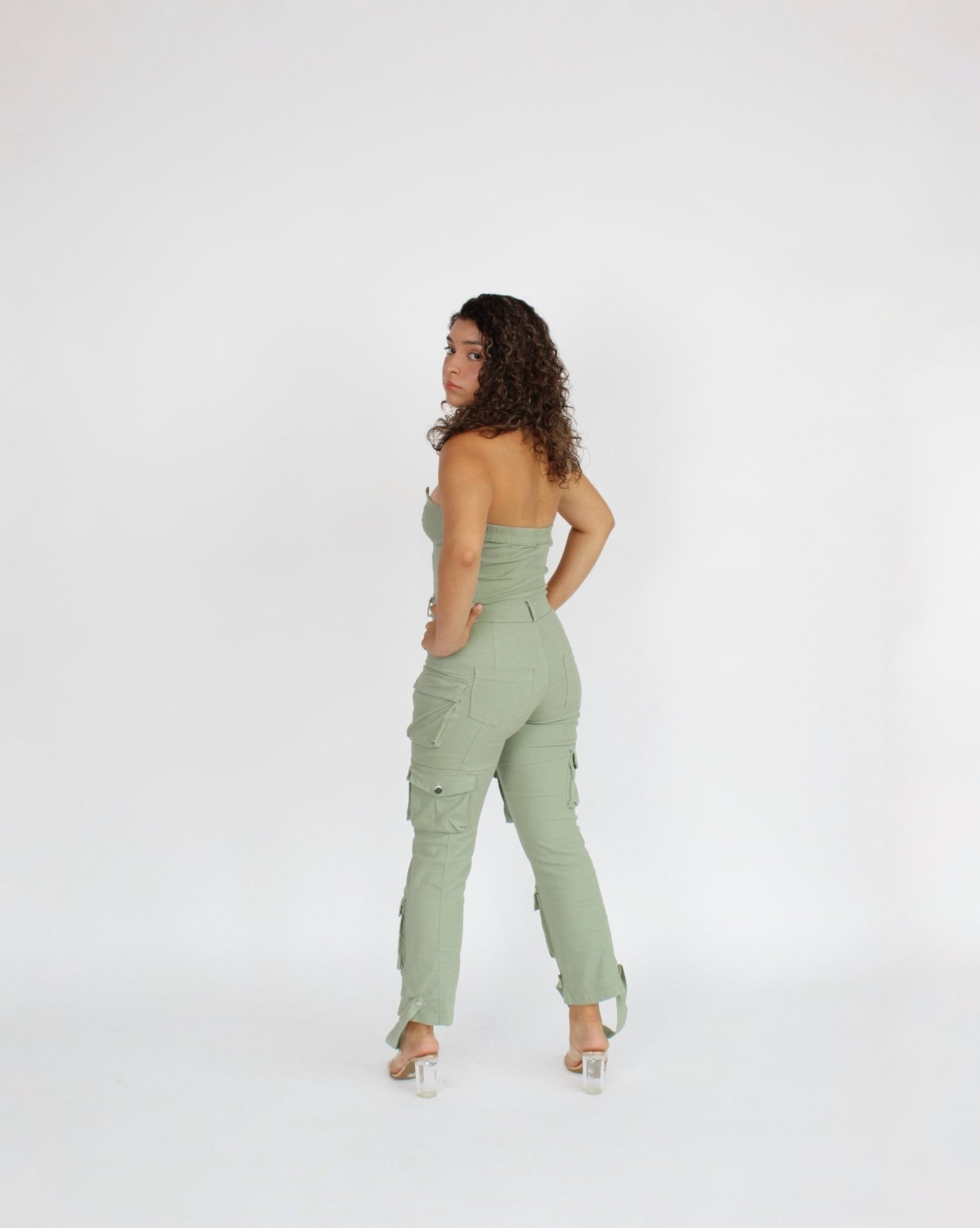 Olive Cargo Denim Jumpsuit - Hangerapparel