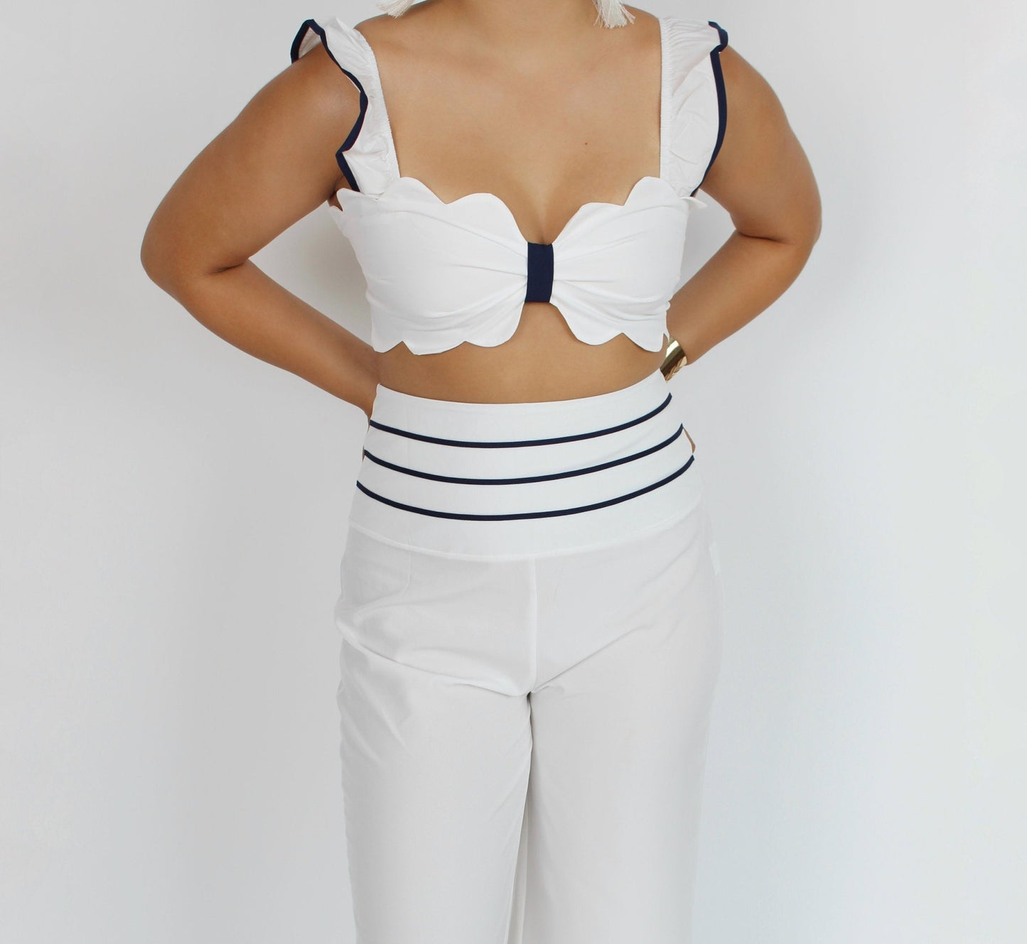 Scalloped Elegance Off - Shoulder Ensemble - Hangerapparel