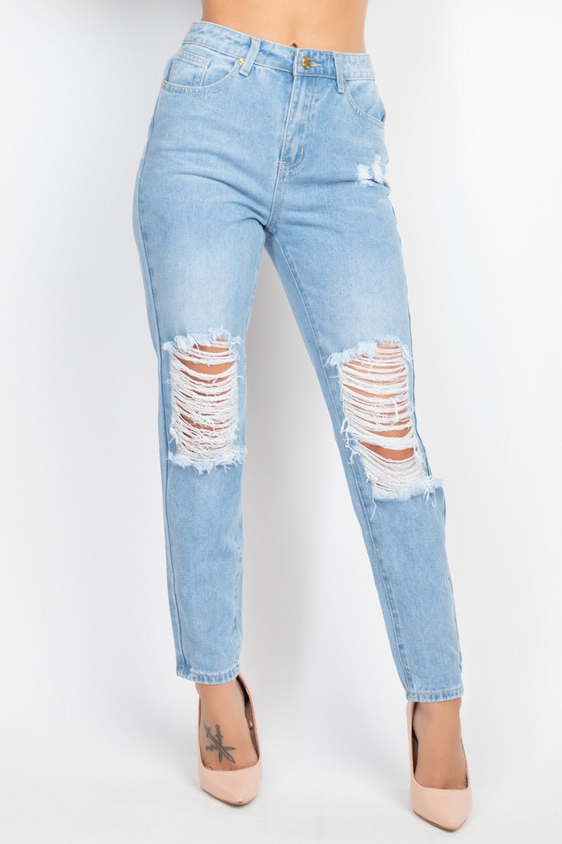 Everyday Edge High - Waisted Distressed Jeans - Hangerapparel