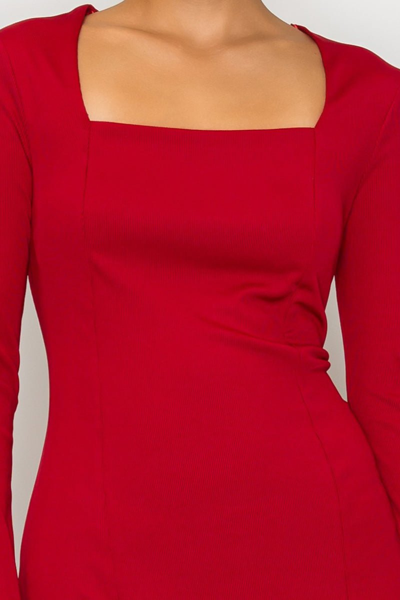 Crimson Hour Square Neck Midi Dress (Red) - Hangerapparel