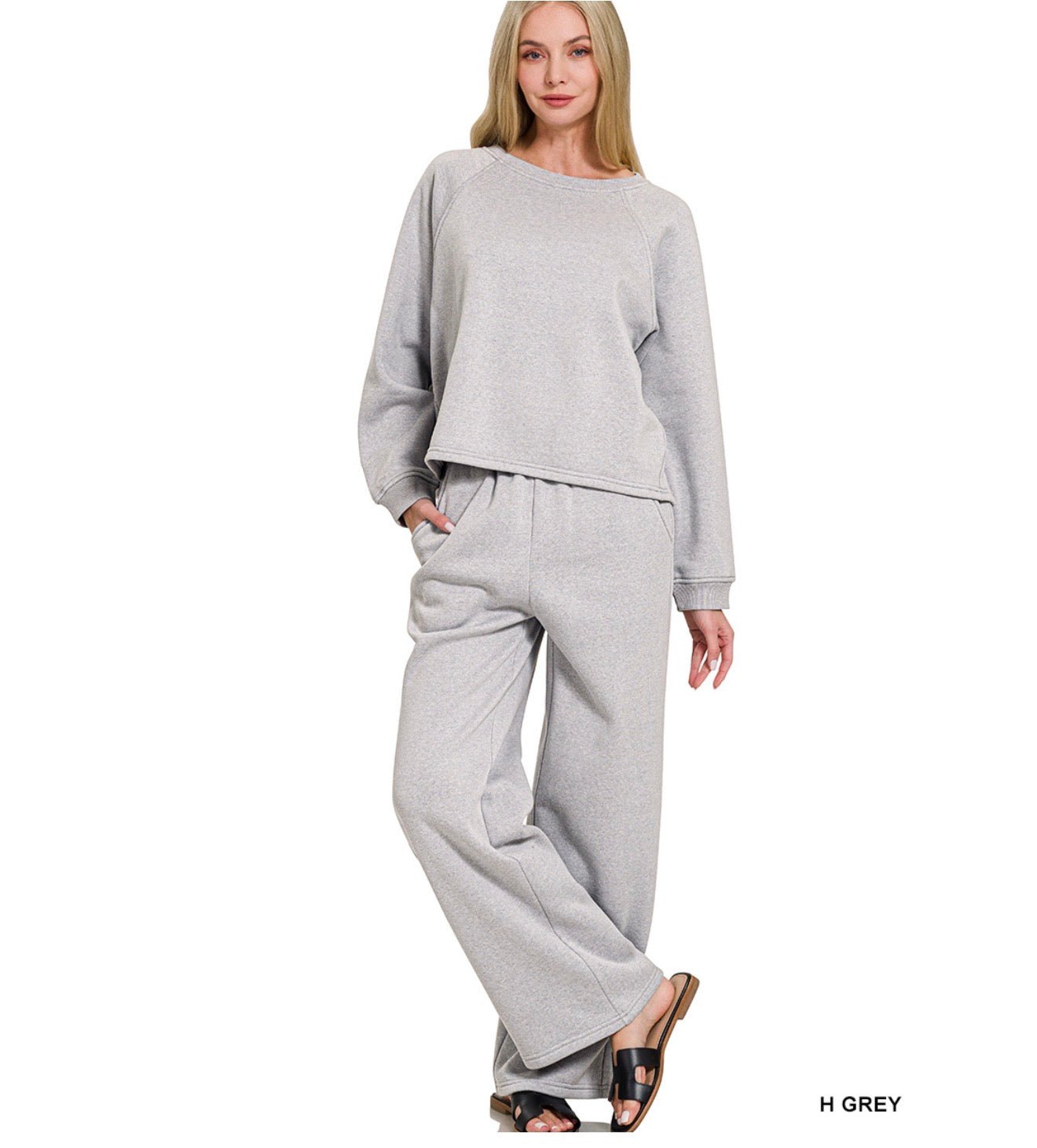 Heather Grey Wide Leg Set by Zenana - Hangerapparel