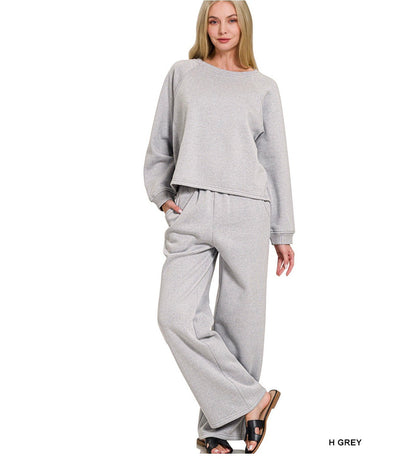 Heather Grey Wide Leg Set by Zenana - Hangerapparel