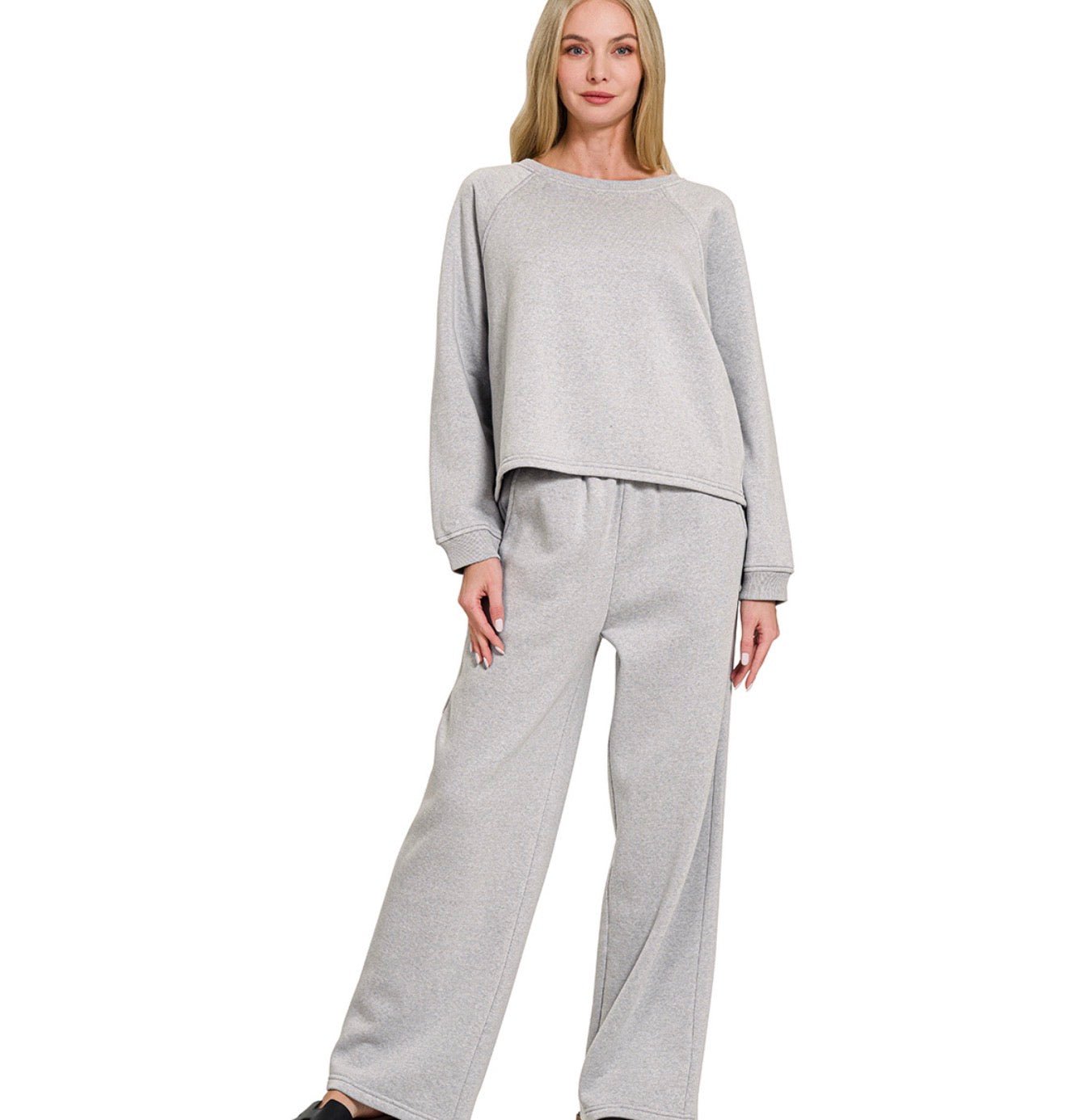 Heather Grey Wide Leg Set by Zenana - Hangerapparel