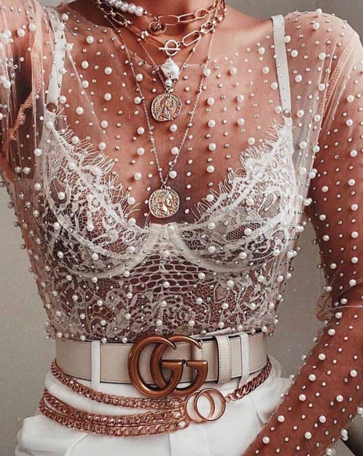 Pearl Embellished Sheer Top - Hangerapparel