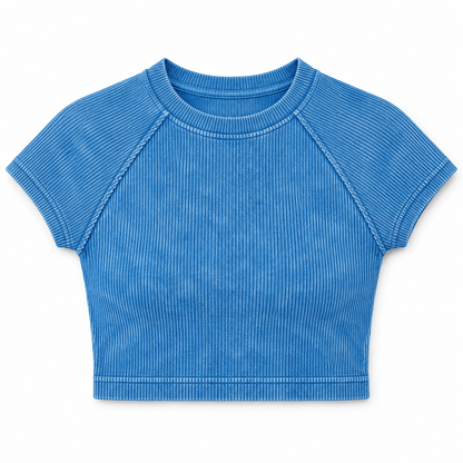 Blue Hour Ribbed Crop By Zenana - Hangerapparel