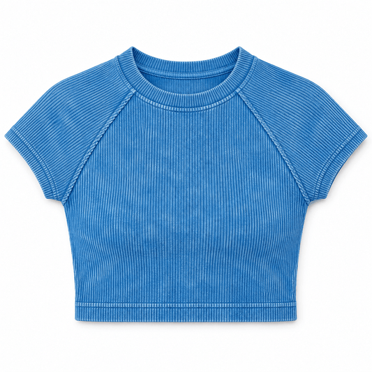 Blue Hour Ribbed Crop By Zenana - Hangerapparel