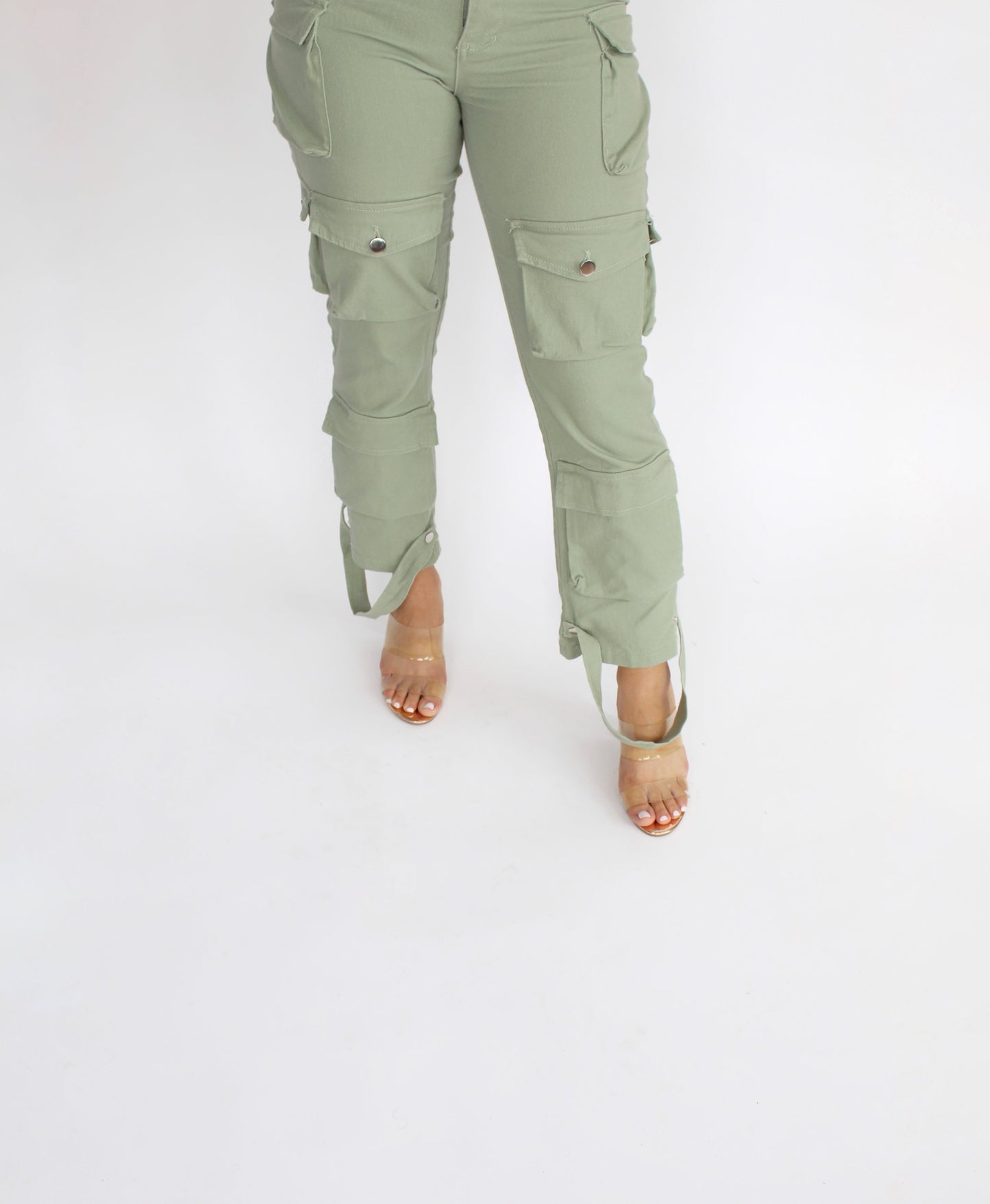 Olive Cargo Denim Jumpsuit